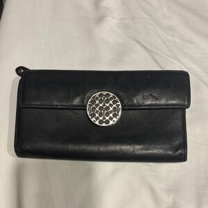 Coach Black Leather Wallet Clutch with Silver Logo Medallion